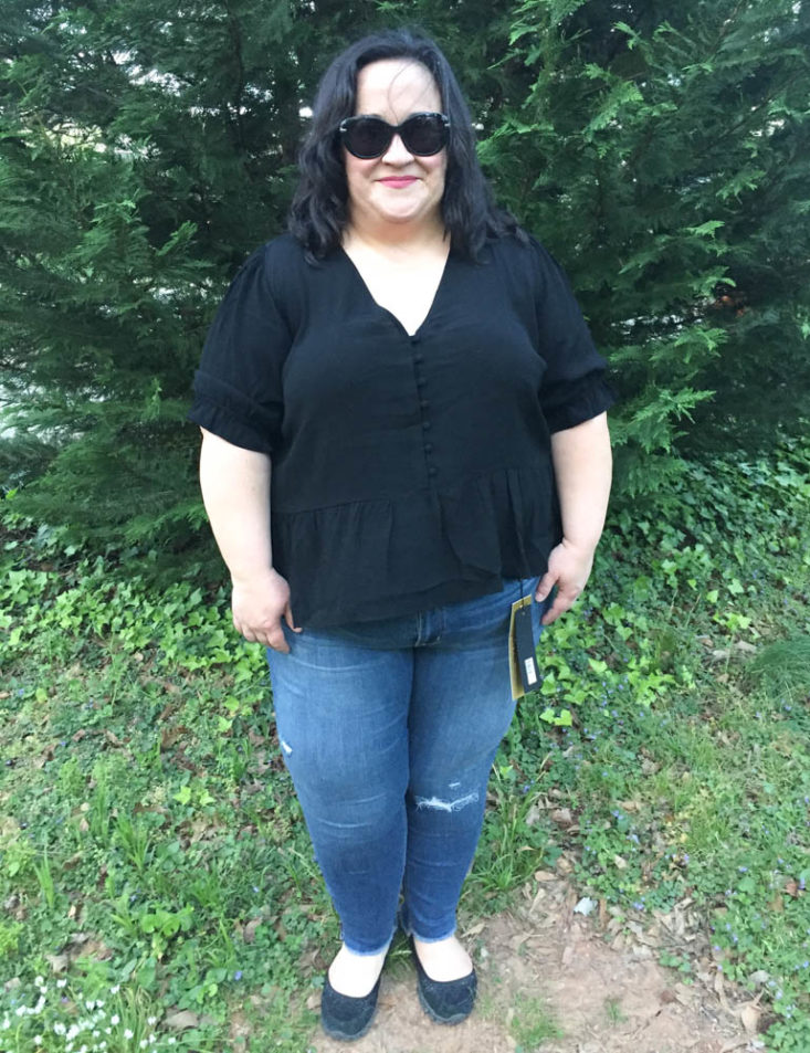 Stitch Fix Plus Size Clothing Subscription Box Review April 2019 - Menlie Peplum Detail Top By Madewell Black 1