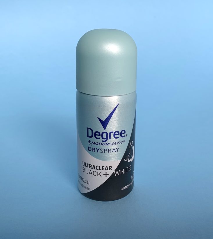 Target Beauty Box April 2019 - Degree For Women Black+White Dry Spray Antiperspirant Front
