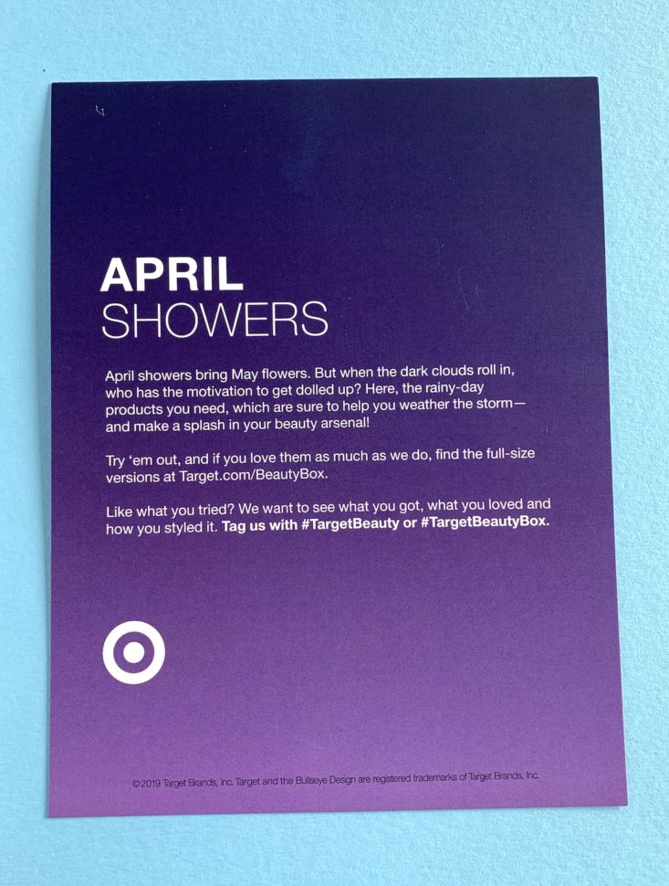Target Beauty Box April 2019 - Info Card Front