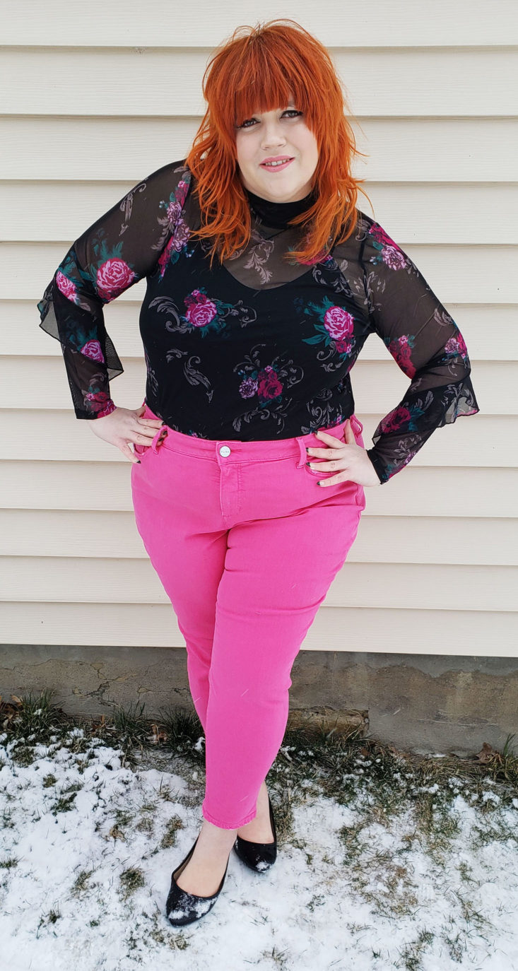 Trunk Club Plus Size Subscription Box Review March 2019 - Mock Neck Floral Pattern Sheer Mesh Blouse by Michel Studio Size 2x 1 Front