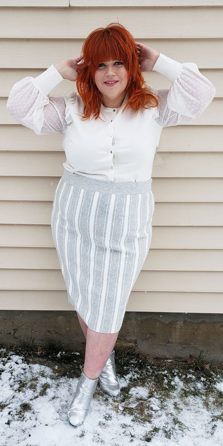 Trunk Club Plus Size Subscription Box Review March 2019 - Stripe Sweater Skirt by BP 1 Front