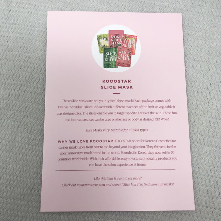 Vine Oh! “Oh! Happy Day” Box Review Spring 2019 - Kocostar Slice Mask (Watermelon) Info Card Top