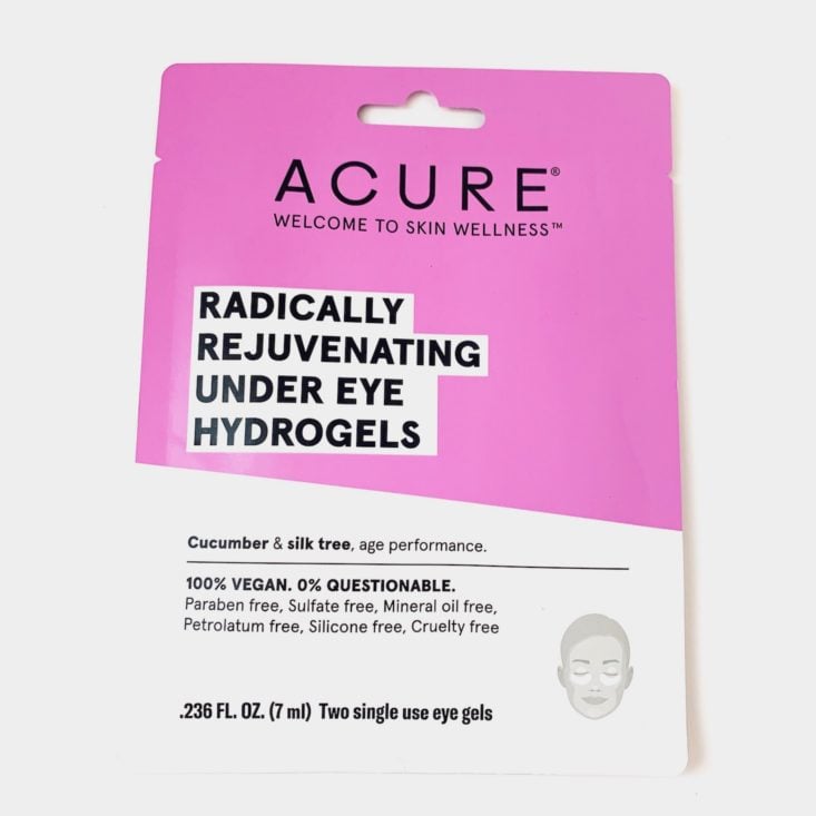 Whole Foods 24-Hour Beauty Bag Review April 2019 - Acure Radically Rejuvenating Under Eye Hydrogel Mask Top