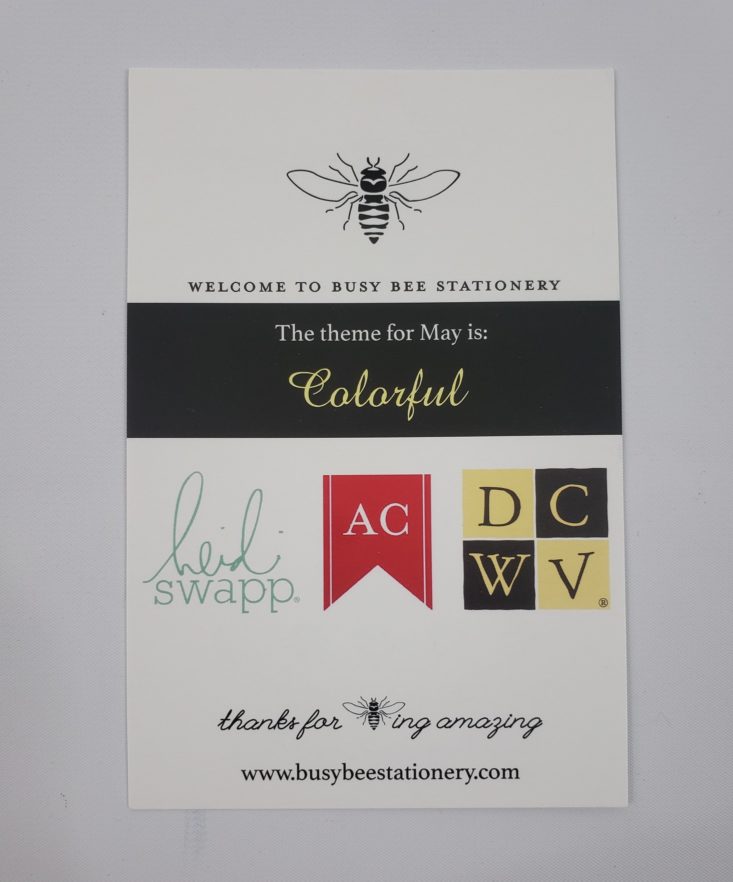 BUSY BEE STATIONERY Subscription Box May 2019 - Card Back Top
