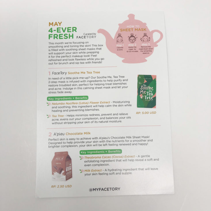 Facetory 4 Ever Fresh Review May 2019 - Information Card 1 Top