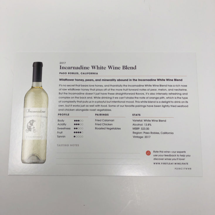 Firstleaf Wine Subscription May 2019 - 2017 Incarnadine White Wine Blend 2