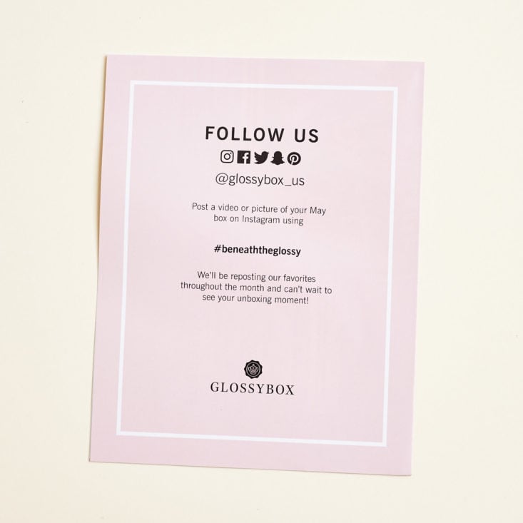 Glossybox May 2019 beauty box subscription review back cover of booklet