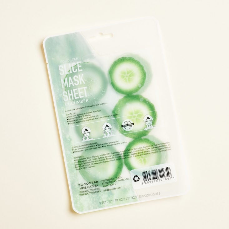 Glossybox May 2019 beauty box subscription review cucumber mask back