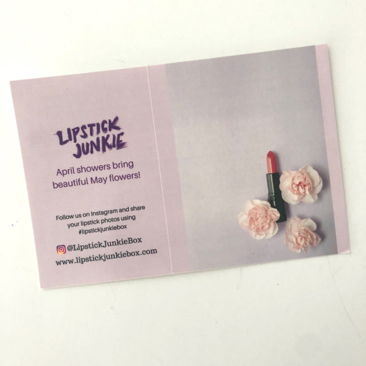 Lipstick Junkie May 2019 - Info Card Front Top