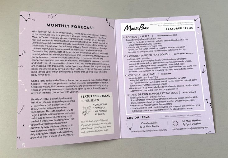 MoonBox by Gaia Collective Subscription Review May 2019 - Information Guide 2 Top