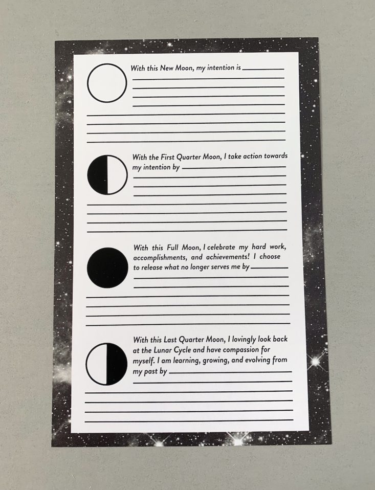 MoonBox by Gaia Collective Subscription Review May 2019 - Survey Card Back Top