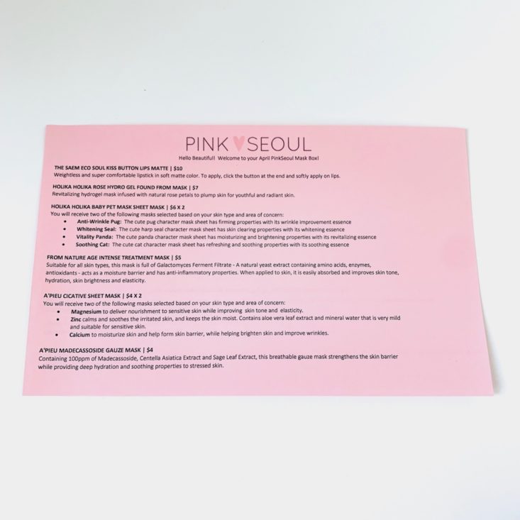 Pink Seoul Mask April 2019 - Info 1