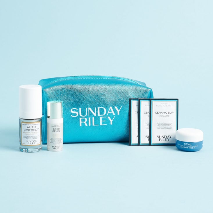 Sunday Riley products with bag