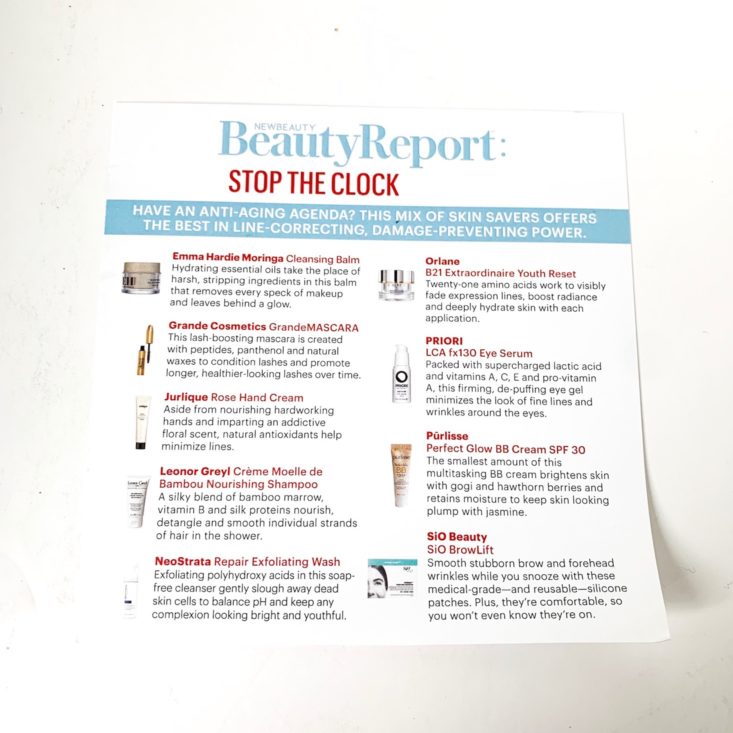 The Beauty Report Stop The Clock Box Review - Information Sheet Top