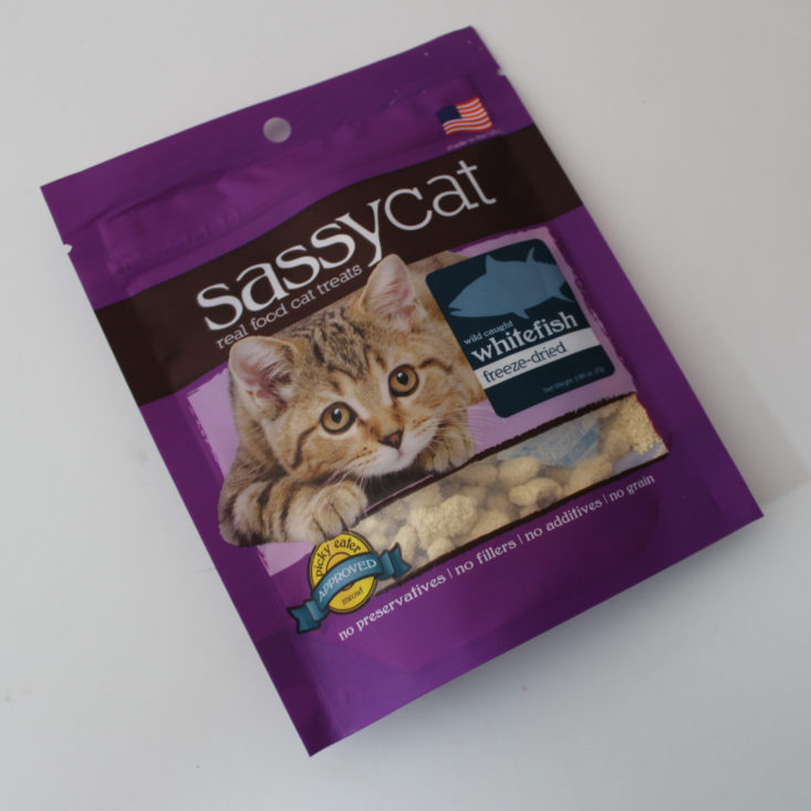 Vet Pet Box Cat Version Review May 2019 - Sassy Cat by Herbsmith Whitefish Package Top