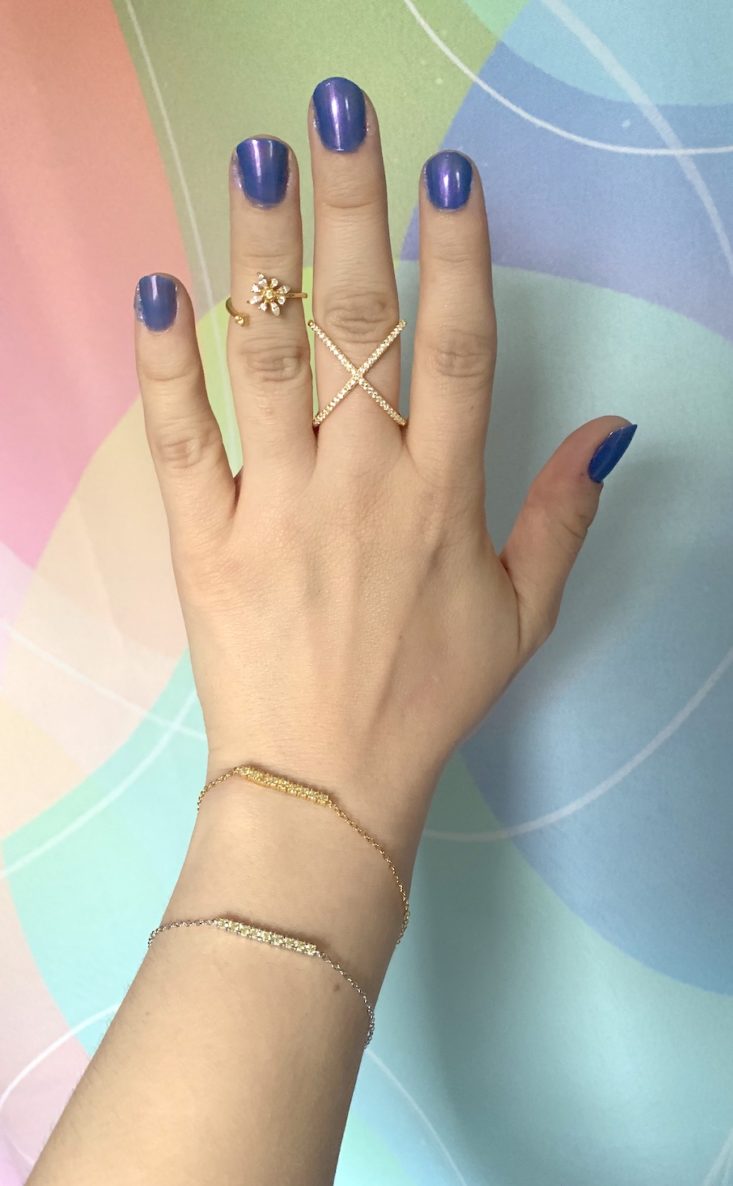 Xio Jewelry Subscription Review May 2019 - two rings and bracelets Gold 1 Top