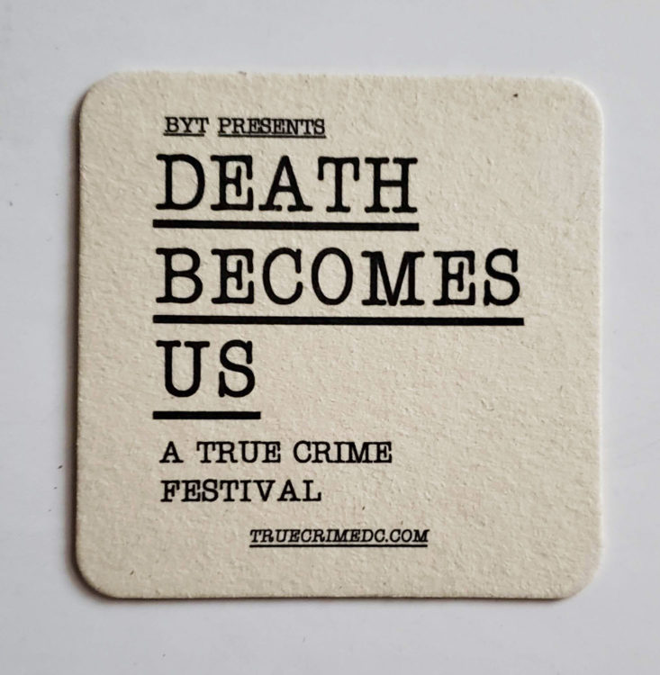 Creepy Crate Spring Death Becomes Us A True Crime Festival 2019 - Black Dahlia Coasters 3 Top