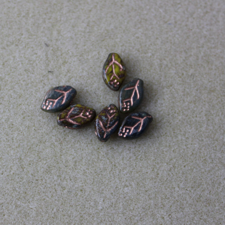 Dollar Bead Box June 2019 - 8 x 12mm Czech Glass Leaf in Travertine with Copper Wash (6)
