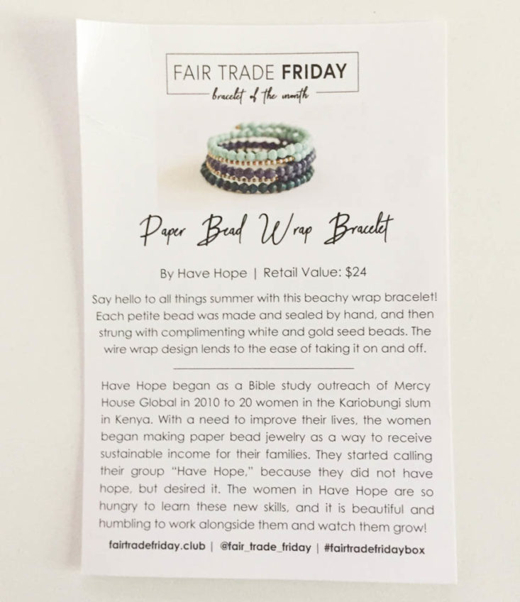 Fair Trade Friday Bracelet Of The Month May 2019 - Booklet