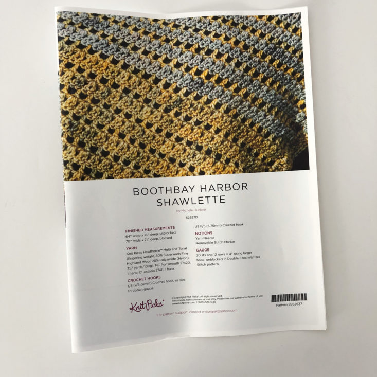 Knit Picks Yarn Subscription Box Review May 2019 - Boothbay Harbor Shawlette Pattern Front