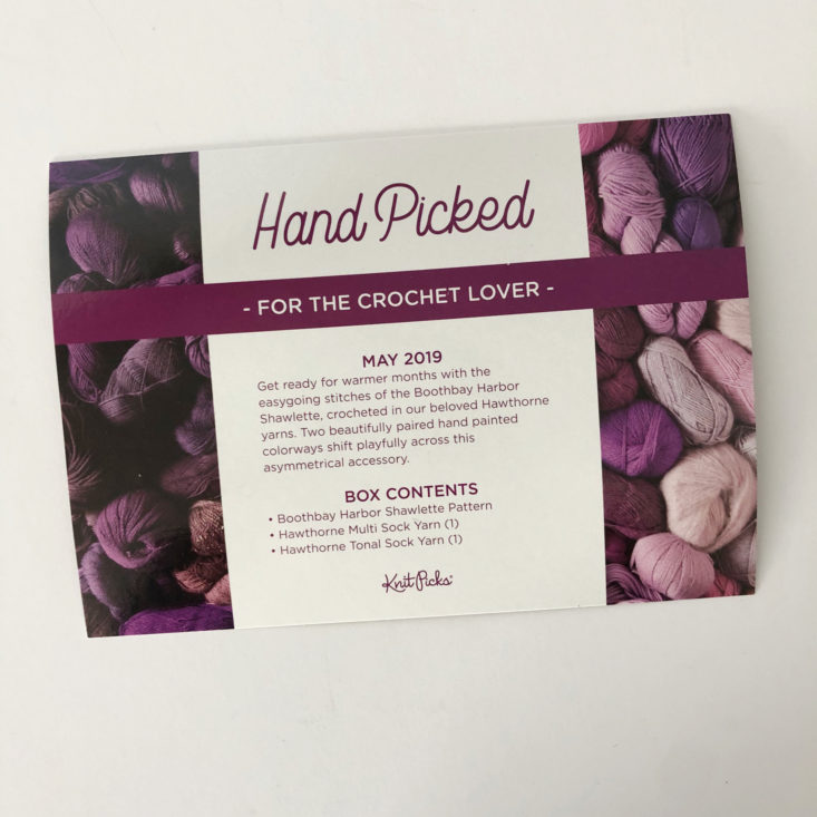 Knit Picks Yarn Subscription Box Review May 2019 - Information Card One Back