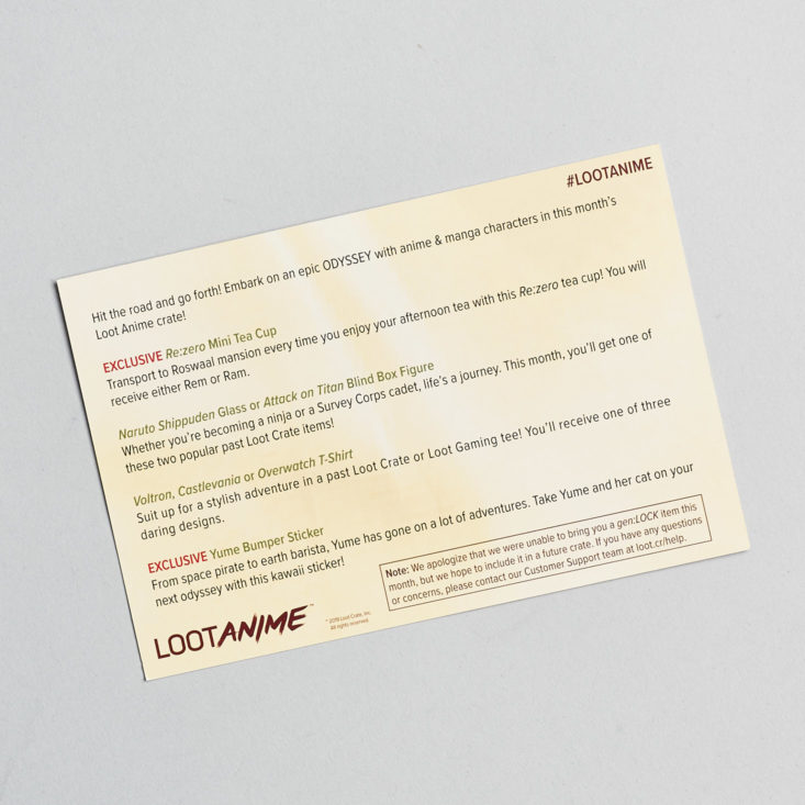 Loot Anime Odyssey March 2019 info card
