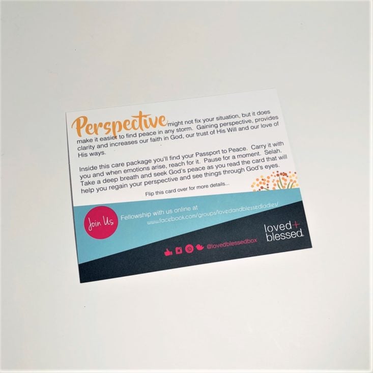 Loved + Blessed “Perspective” May 2019 - Info Card Front