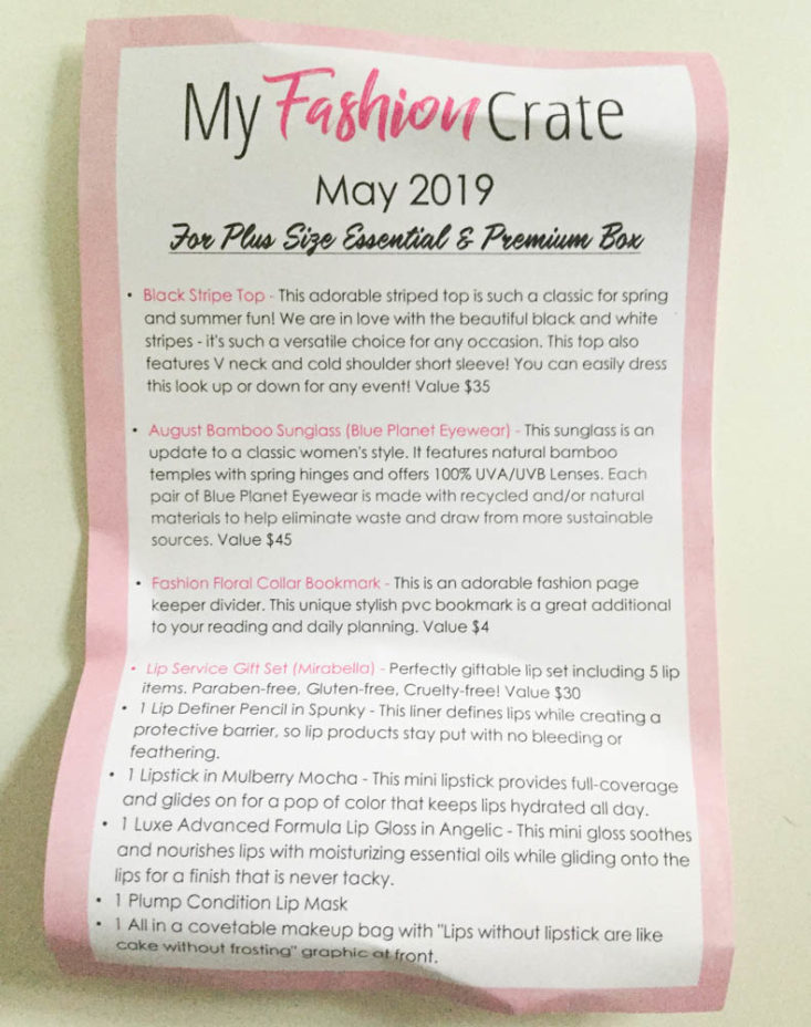 My Fashion Crate Subscription Review May 2019 - Information Card 1 Top