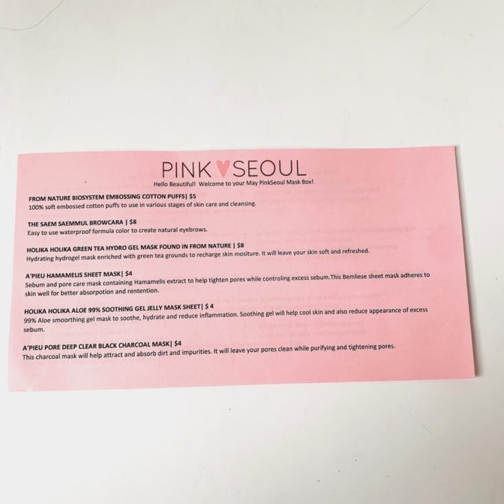 PinkSeoul Mask May 2019 - Info Card Back