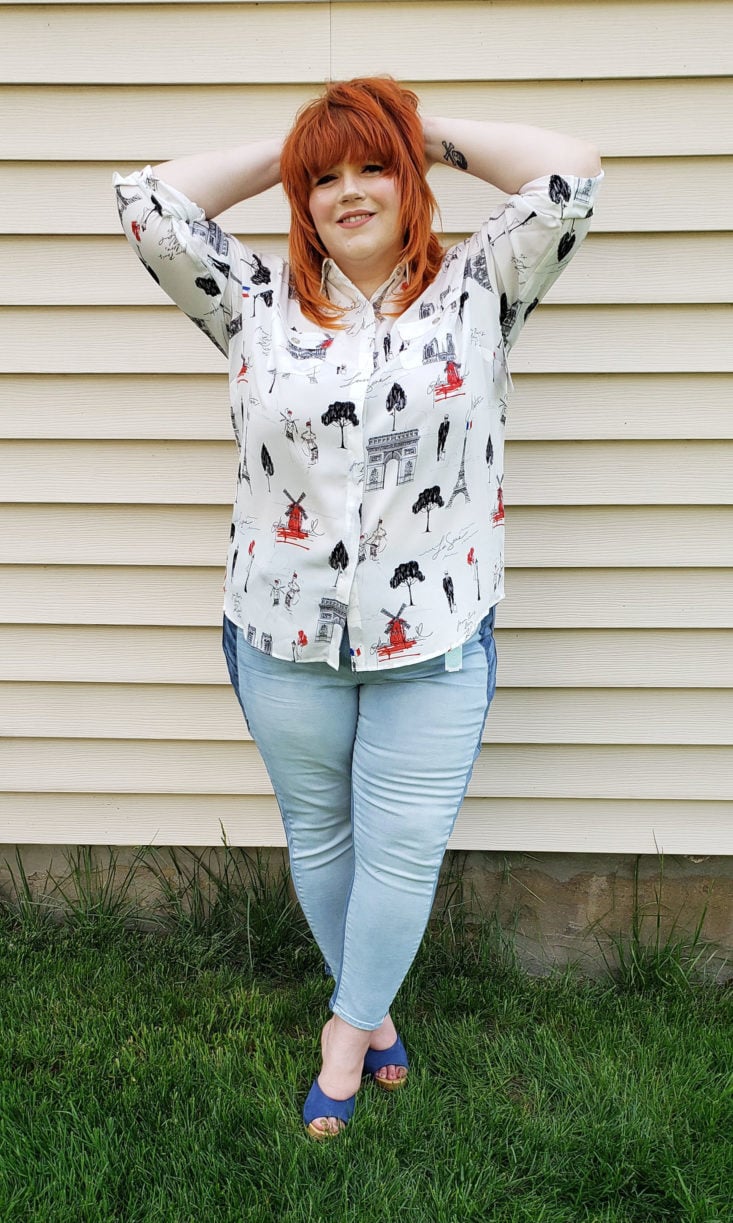 Stitch Fix Plus Size Clothing Box Review May 2019 – Emelia Button Down Blouse by Karl Lagerfeld Paris 1 Front