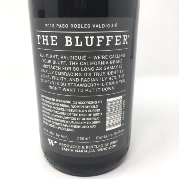 The Bluffer Valdiguie Bottle Label Back