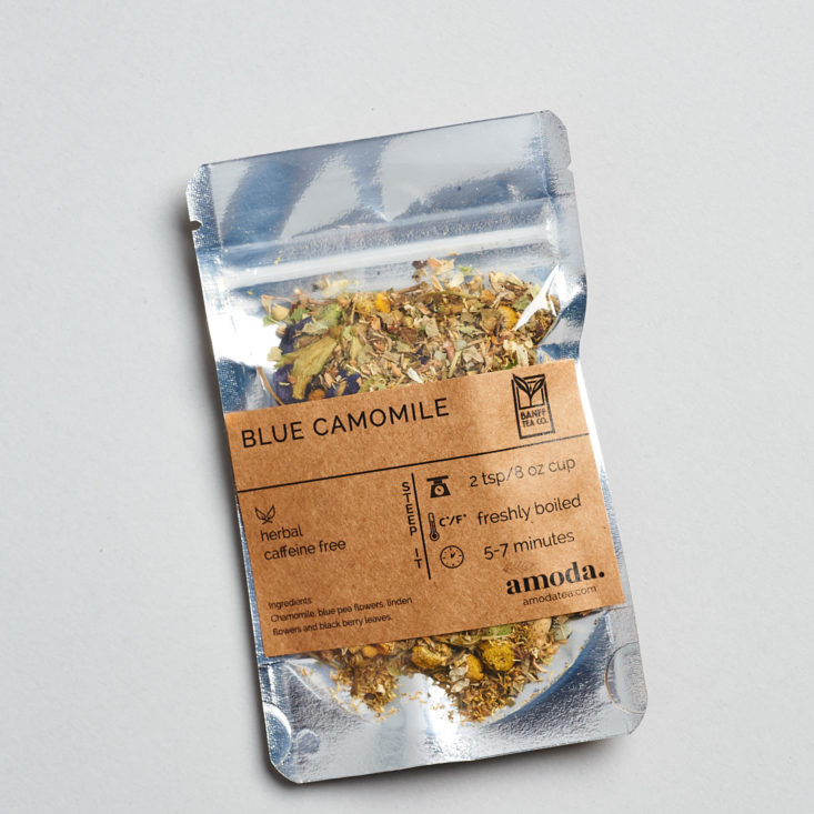 blue chamomile tea in bag
