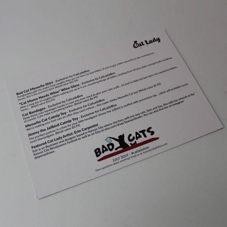 Cat Lady Box July 2019 - Booklet Back