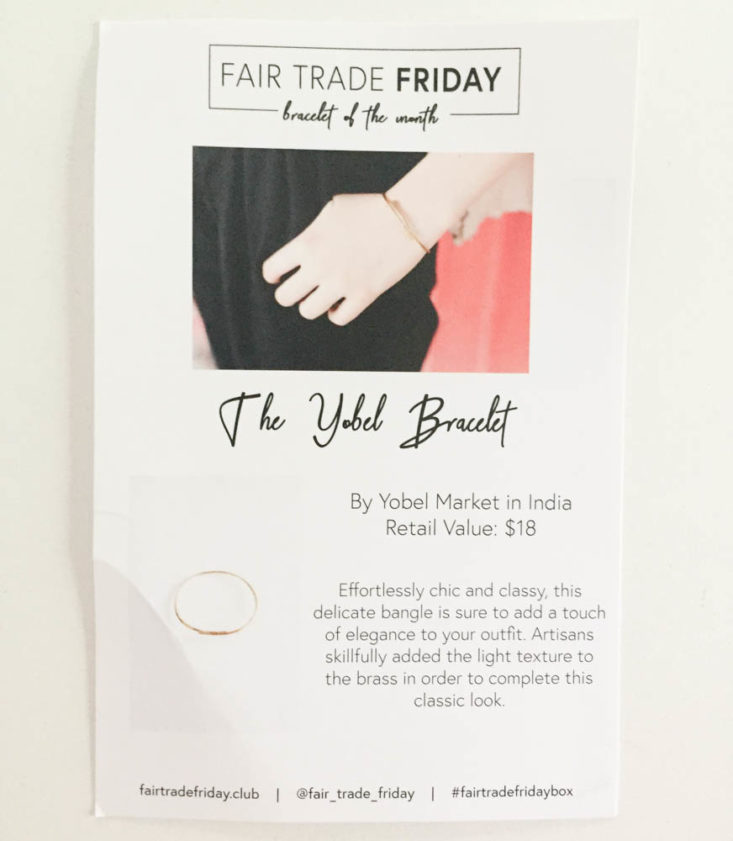 Fair Trade Friday Bracelet of the Month Club Subscription June 2019 - Information Card Front Top