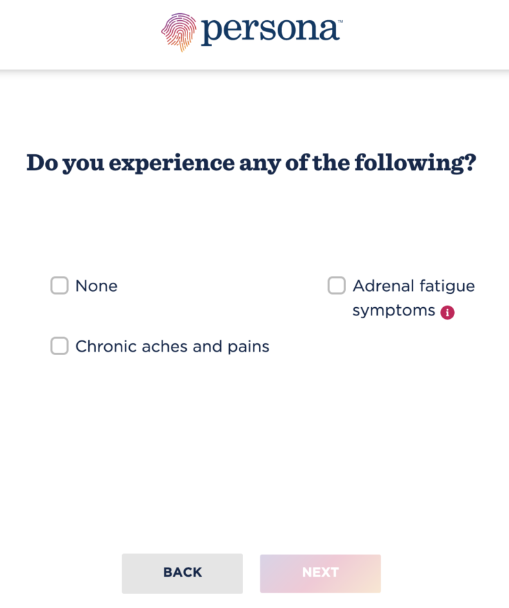 Persona assessment question screen shot