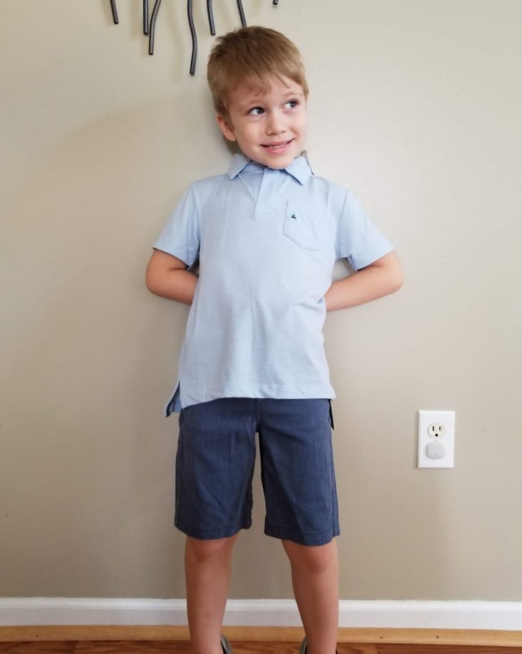 Stitch Fix Boys July 2019 polio and shorts modeled
