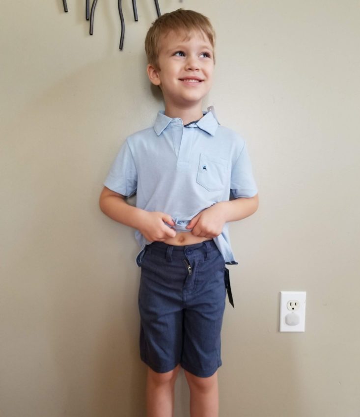 Stitch Fix Boys July 2019 polo and shorts modeled 2
