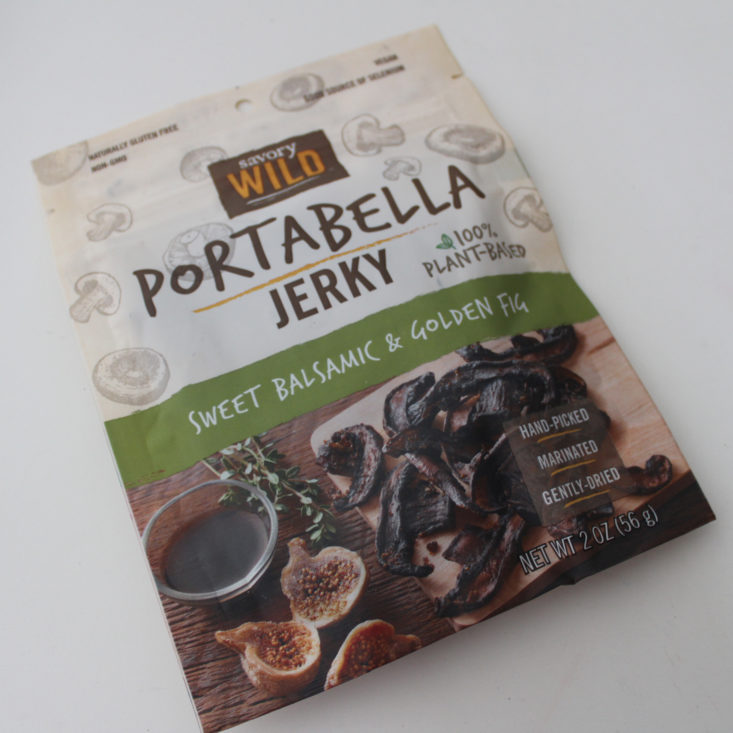 Vegan Cuts Snack Box July 2019 - Savory Wild Portabella Jerky Sweet Balsamic and Golden Fig Top