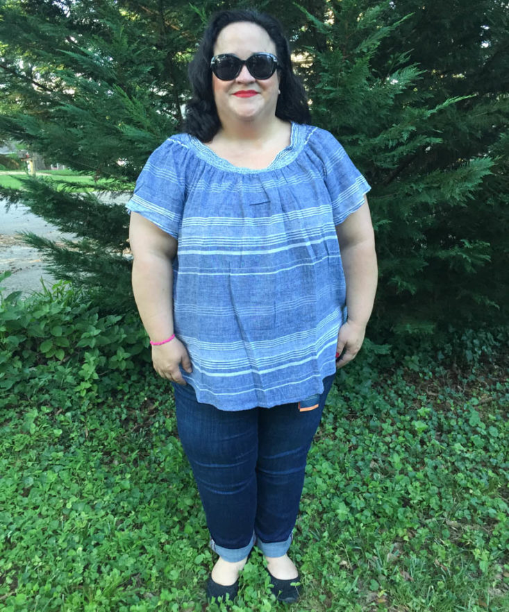 Wantable Style Edit June 2019 - Model Wearing Gayle Blue Top Front