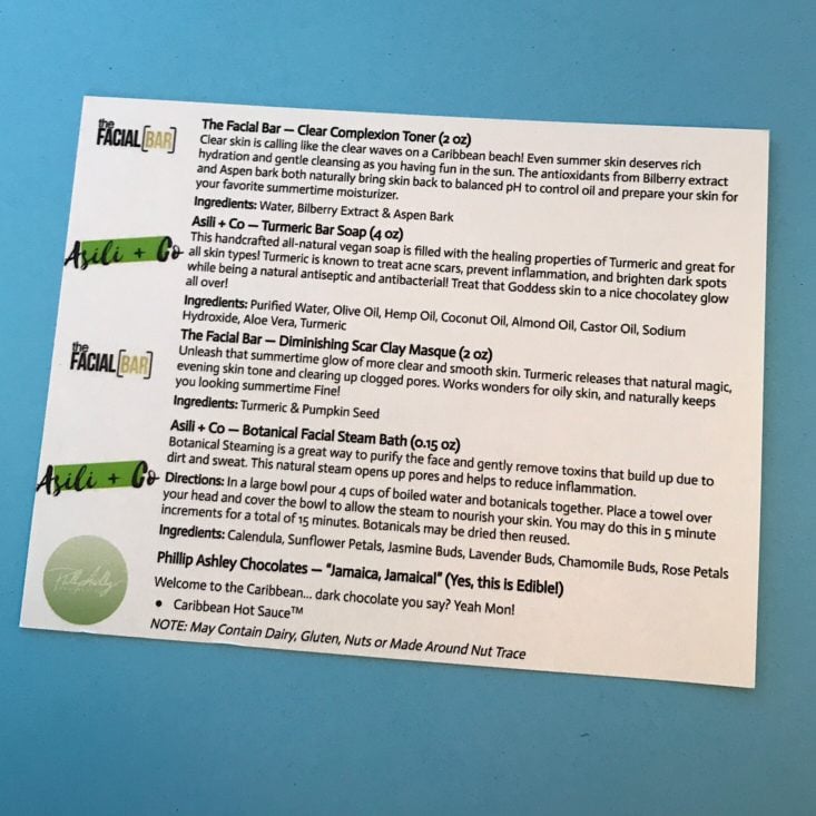 ZaaBox Women of Color Subscription Review June 2019 - back of product info card Top