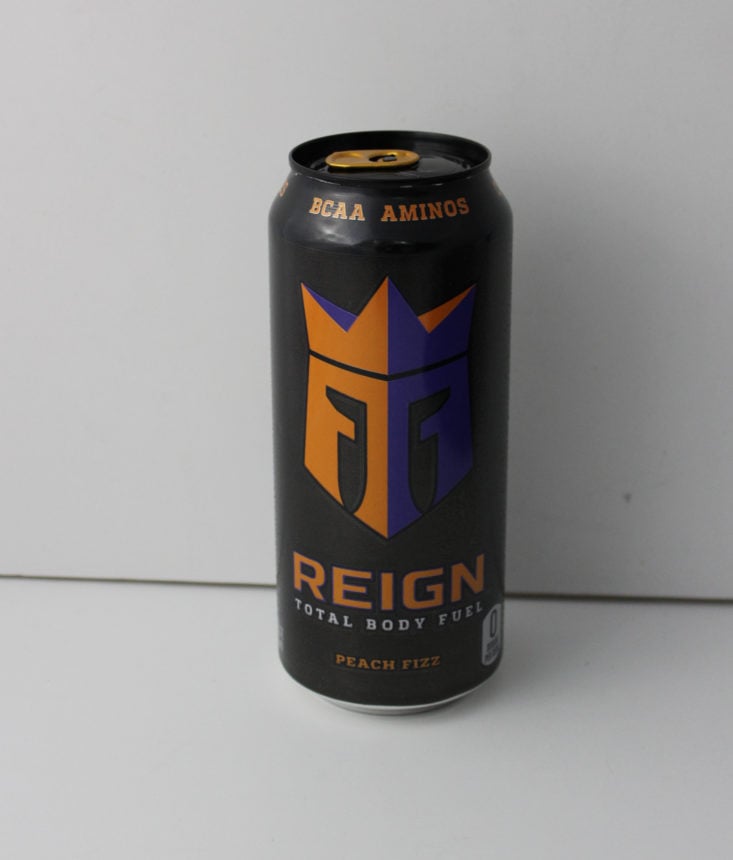 Gainz Box August 2019 - Reign Total Body Fuel Peach Fizz Energy Drink Front