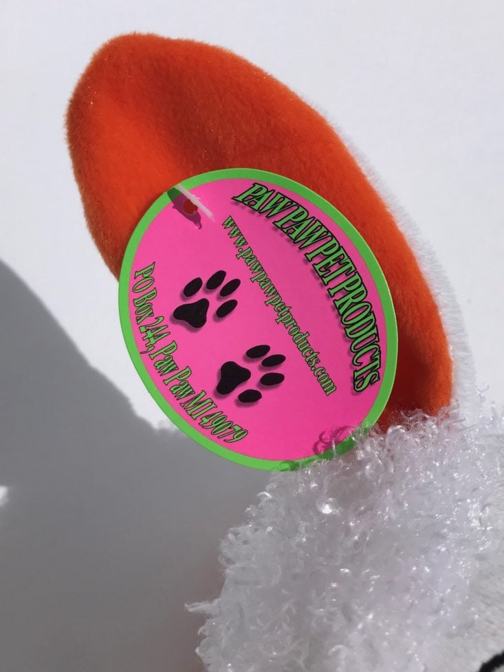 Mini Monthly Mystery Box For Dogs August2019 - Paw Paw Pet Products Lamb Squeaky Toy Opened Tag