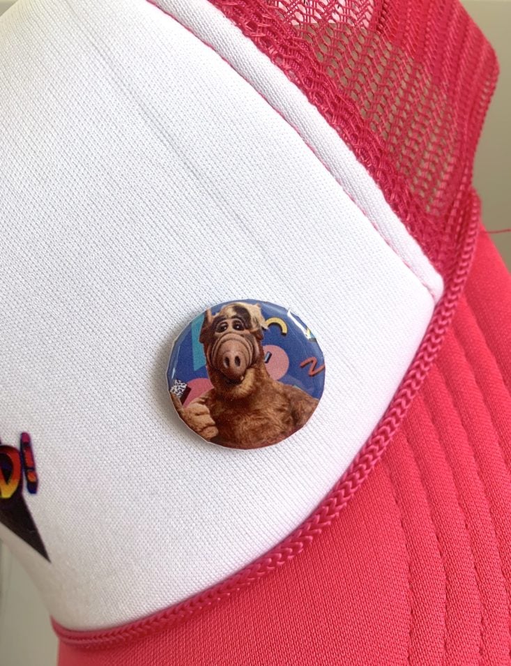 close-up of alf pin on the trucker hat
