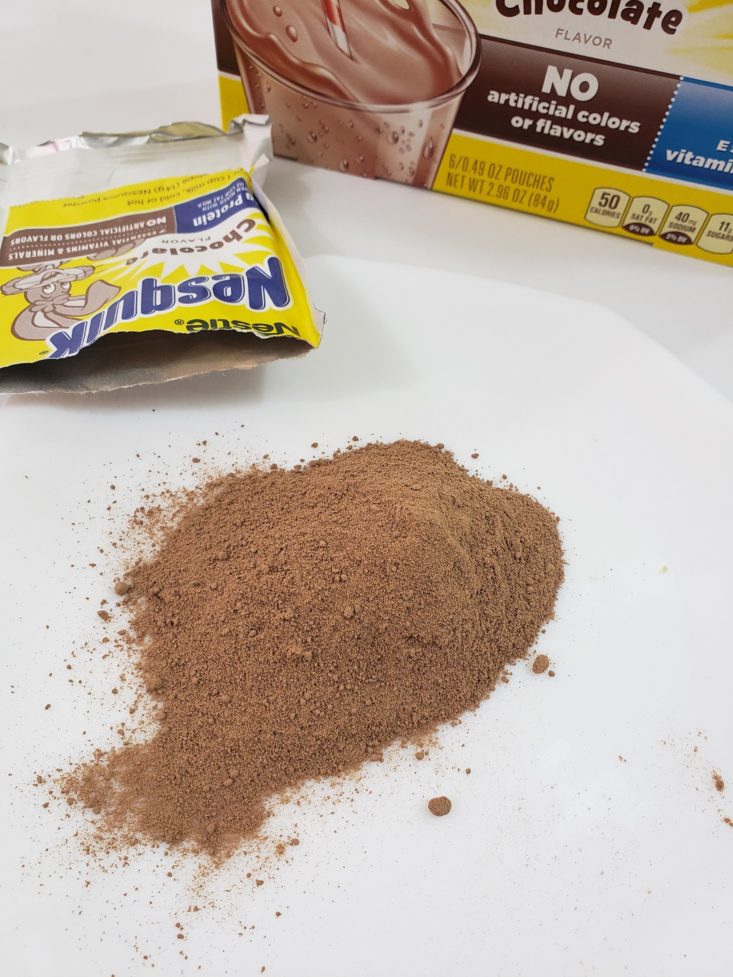 Snack With Me August 2019 - Nesquik Chocolate Powder Mix Pouch Opened Top