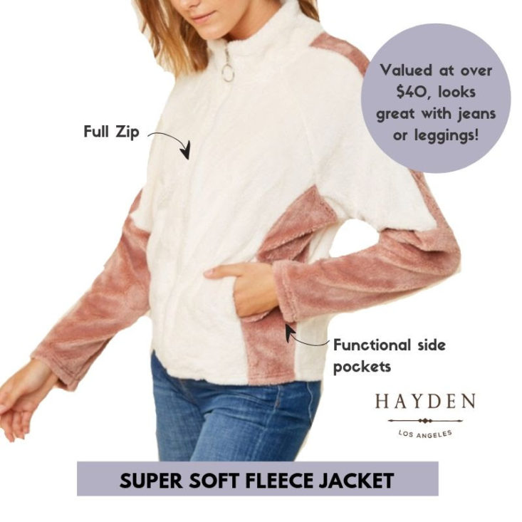 Hayden Los Angeles Super Soft Pink and White Colorblock Fleece Jacket