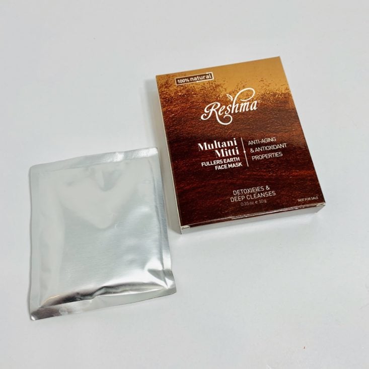 Cocotique Beauty Box August 2019 - Reshma Beauty Multani Mitti Fuller’s Earth Face Mask Inside Top