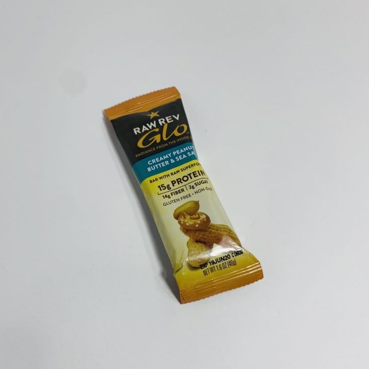 Keto Krate August 2019 - Raw Rev Creamy Peanut Butter and Sea Salt Glo Bar Front