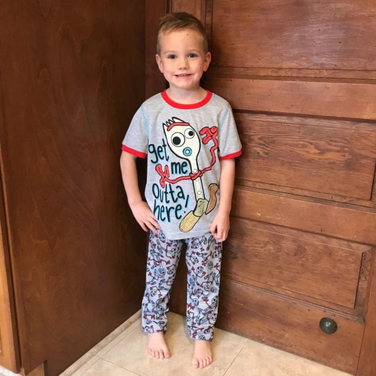 Disney Bedtime Adventure Box October 2019 charlie standing in pajamas